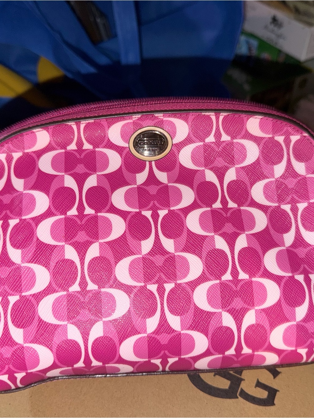 Coach Pink Signature Logo Cosmetic Pouch